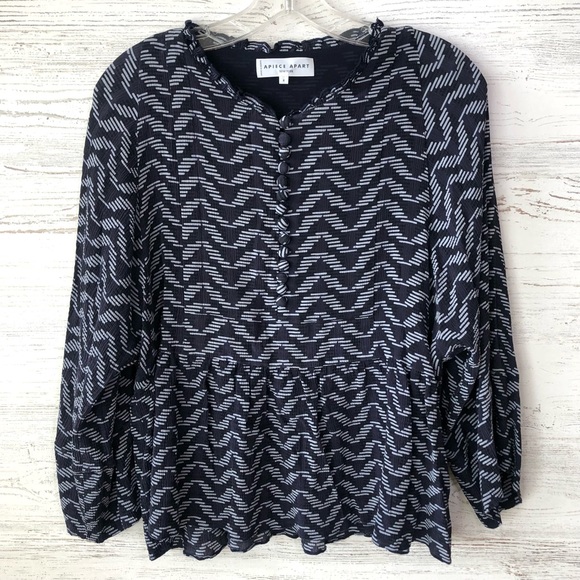 A PIECE APART Textured 100% Silk Geometric Ruffle Peplum Button Front Blouse 8 - Picture 1 of 8